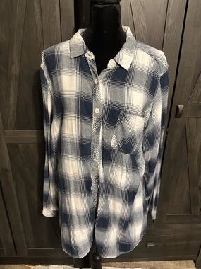 Sonoma Navy and White Plaid Button-Down Shirt